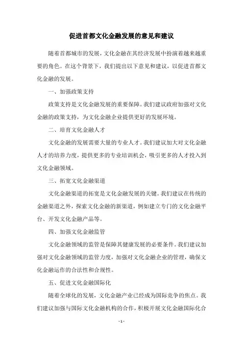 促进首都文化金融发展的意见和建议