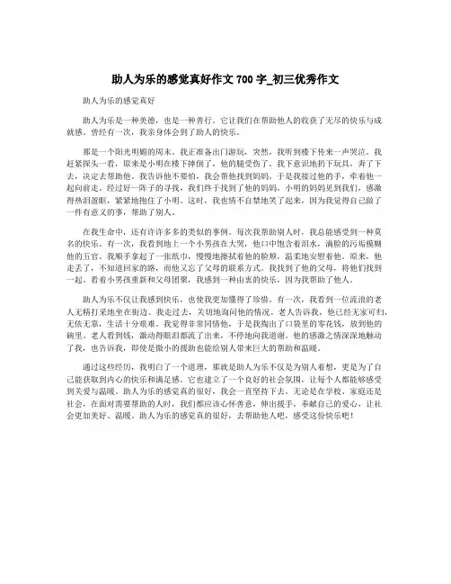 助人为乐的感觉真好作文700字_初三优秀作文