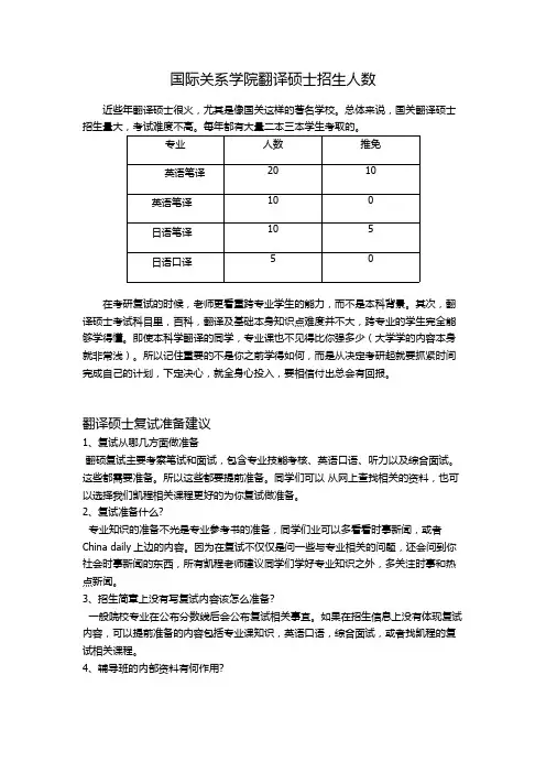 国际关系学院翻硕考研招生人数