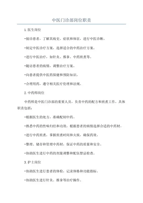 中医门诊部岗位职责