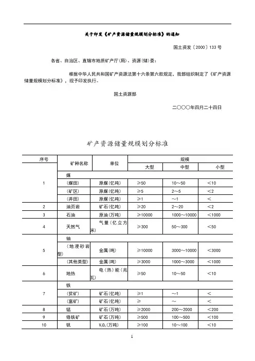 储量规模划分标准