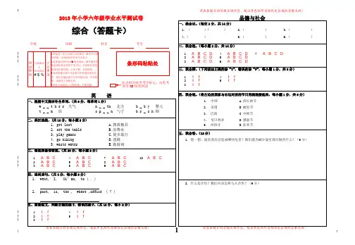 小学学业水平测试 综合 答题卡