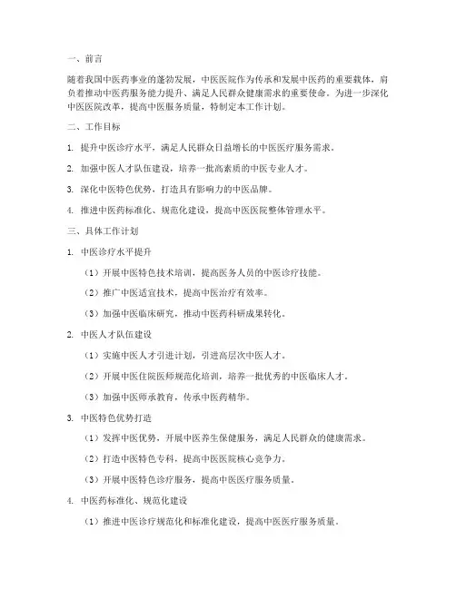 医院中医工作计划模板