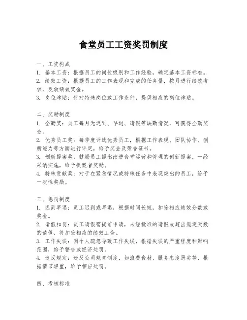 食堂员工工资奖罚制度