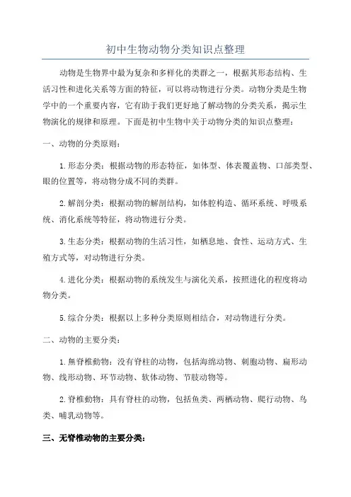 初中生物动物分类知识点整理