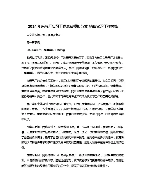 2024年采气厂实习工作总结模板范文_销售实习工作总结