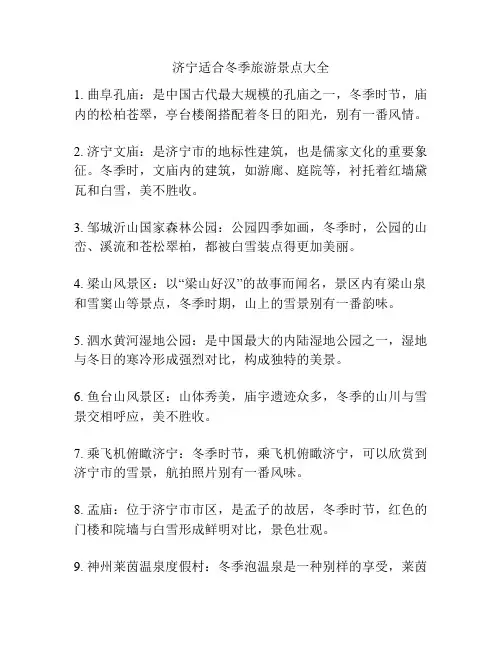 济宁适合冬季旅游景点大全
