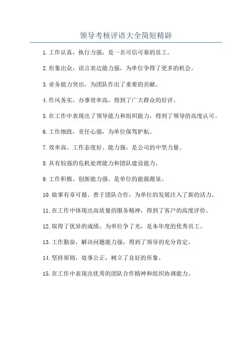 领导考核评语大全简短精辟