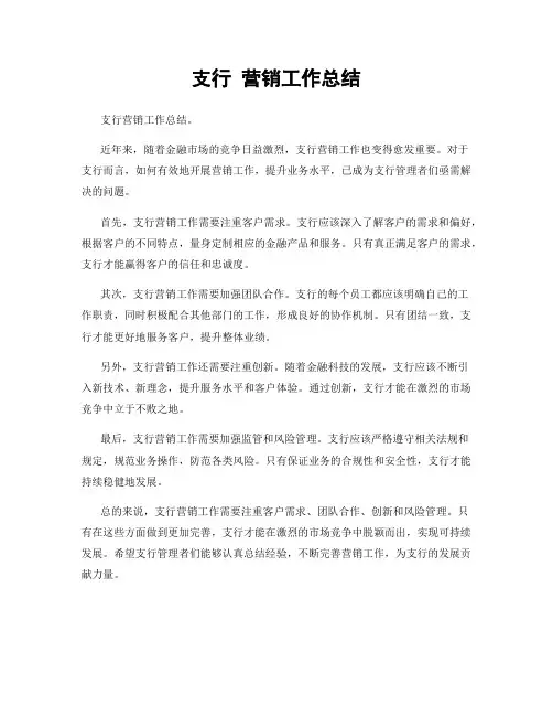 支行 营销工作总结