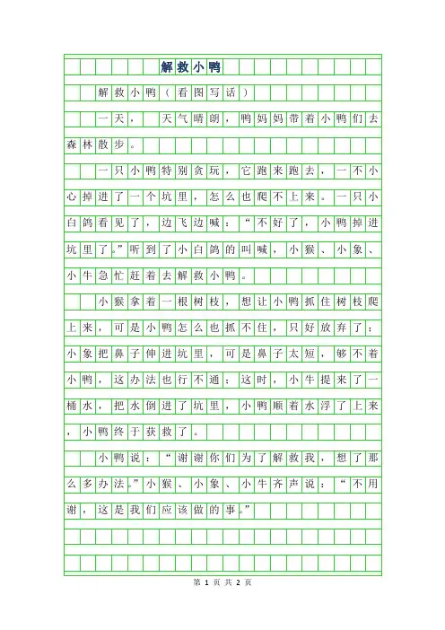 2019年二年级优秀作文-解救小鸭