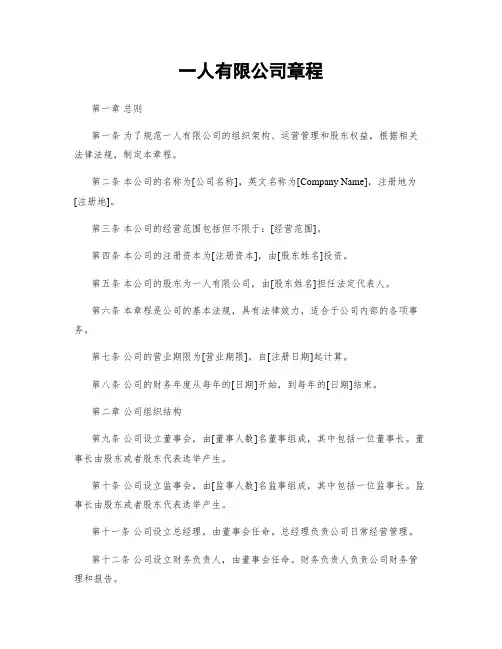 一人有限公司章程