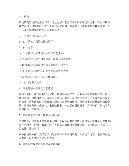 锌电解实习报告