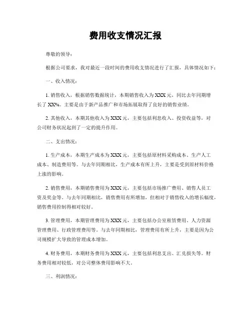 费用收支情况汇报