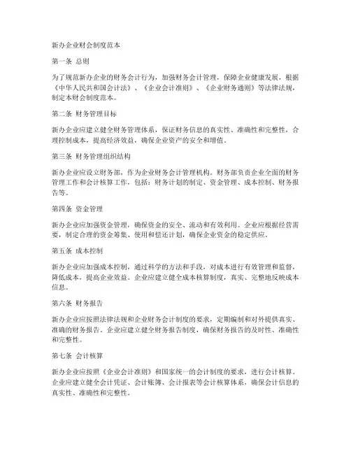 新办企业财会制度范本