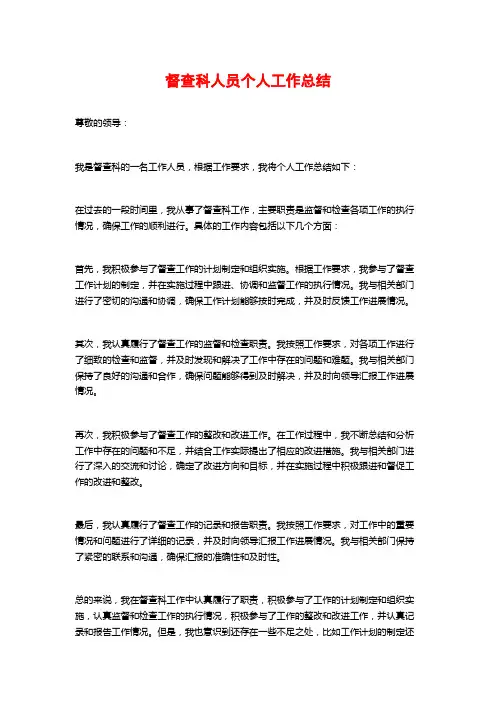 督查科人员个人工作总结