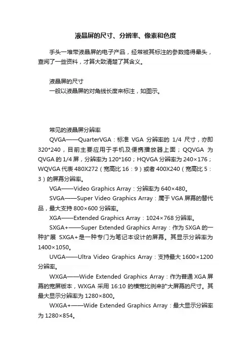 液晶屏的尺寸、分辨率、像素和色度