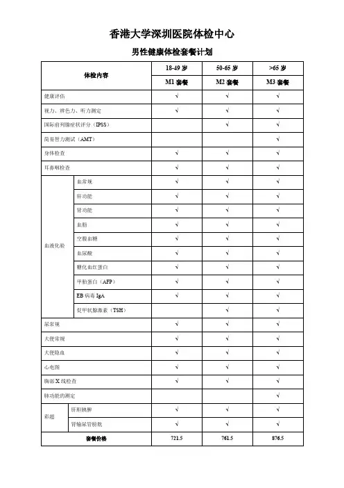 港大体检套餐一