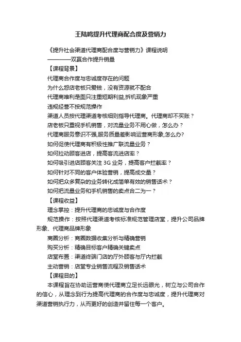 王陆鸣提升代理商配合度及营销力