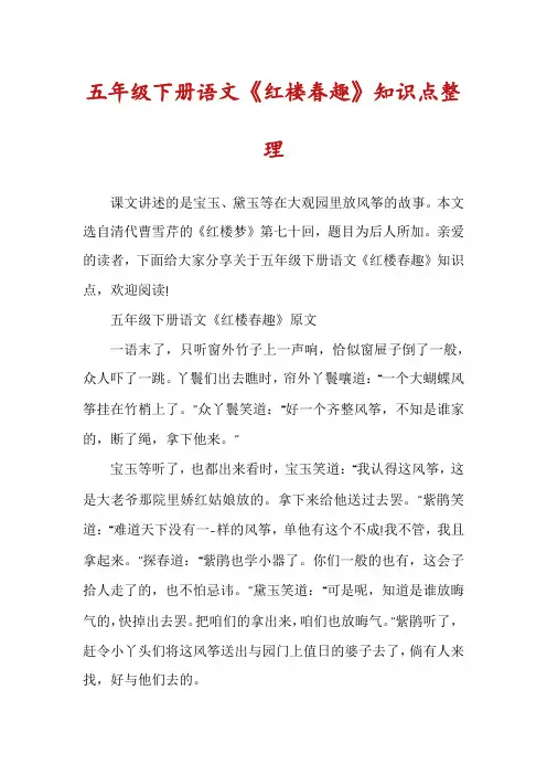 五年级下册语文《红楼春趣》知识点整理