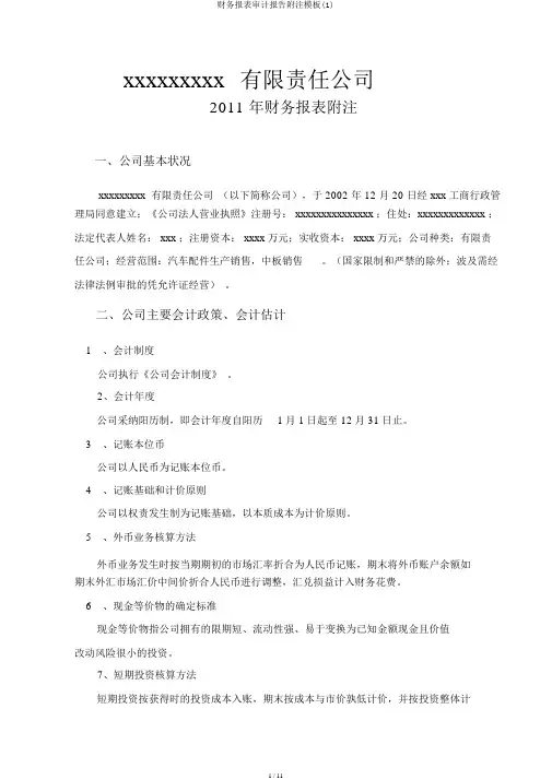 财务报表审计报告附注模板(1)