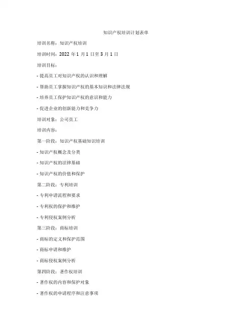 知识产权培训计划表单