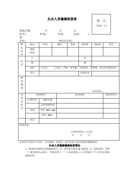 从业人员健康体检表【范本模板】