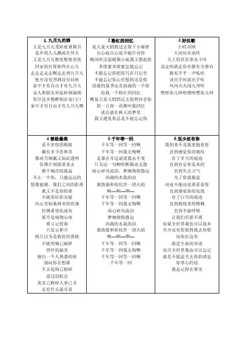 经典怀旧歌曲歌词（1）