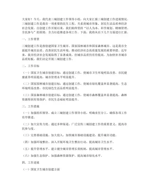 三城创建工作汇报发言稿
