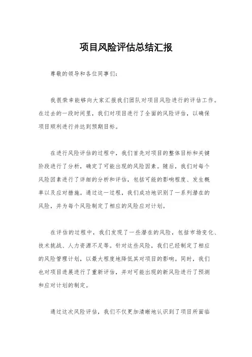 项目风险评估总结汇报