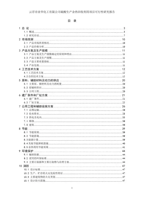 云浮硫酸生产余热回收利用项目可行性研究报告(优秀可研)