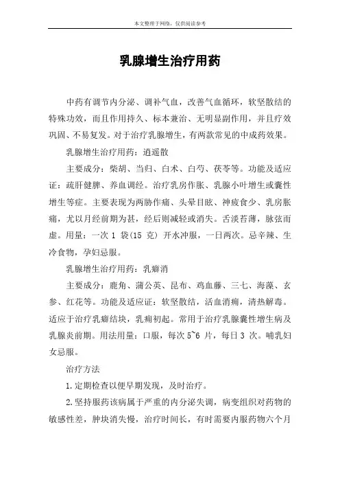 乳腺增生治疗用药