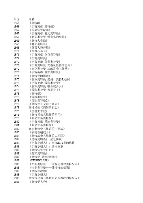 奥特曼剧集表