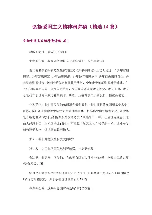 弘扬爱国主义精神演讲稿(精选14篇)