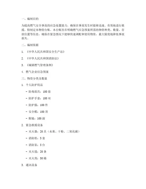 燃气应急预案物资台账