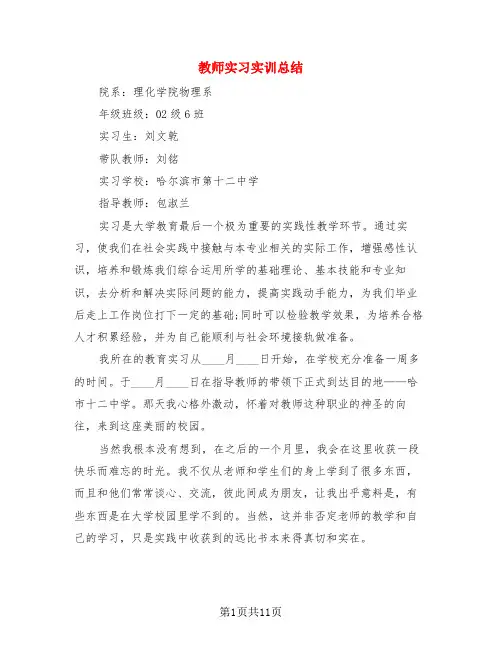 教师实习实训总结(3篇)