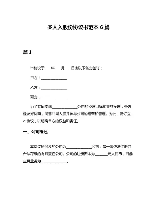 多人入股份协议书范本6篇
