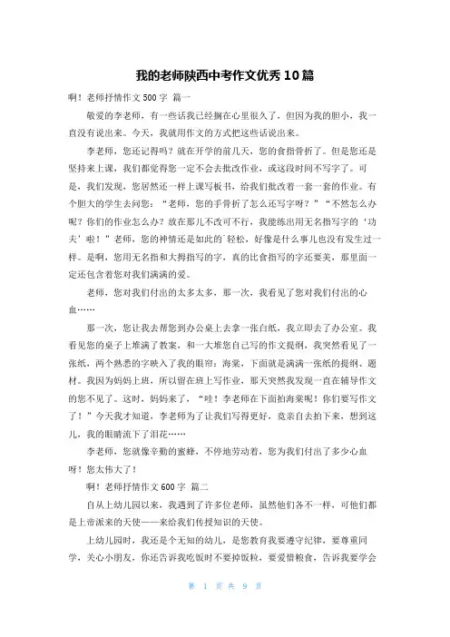 我的老师陕西中考作文优秀10篇