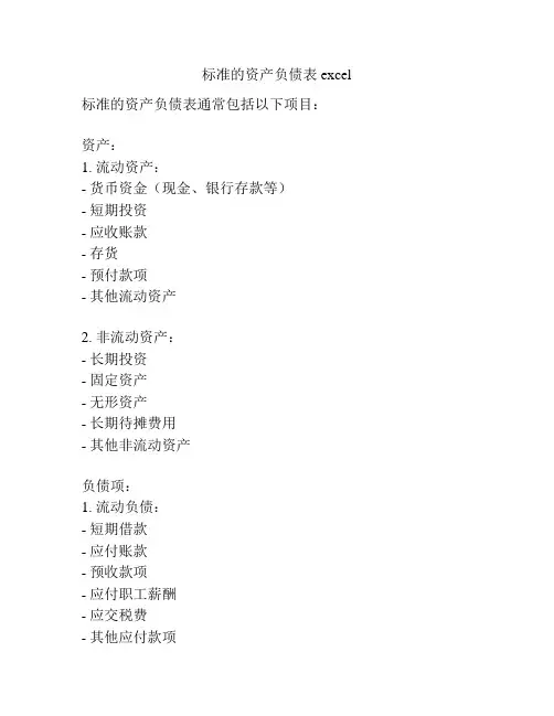 标准的资产负债表 excel
