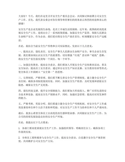 安委会领导发言稿优秀范文