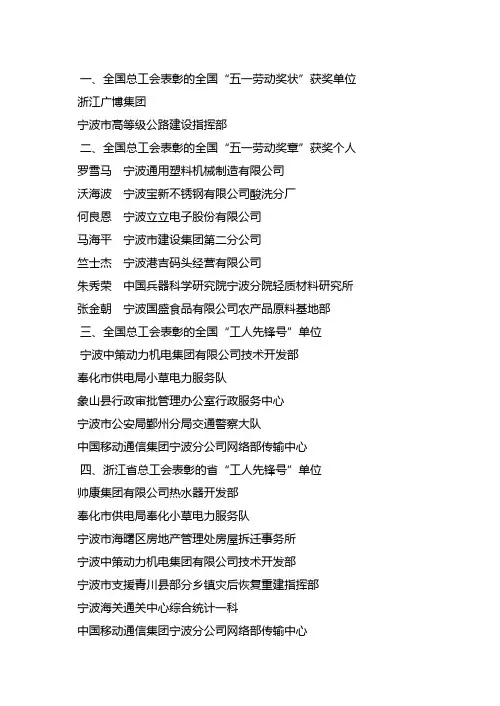 五一劳动奖状”获奖单位