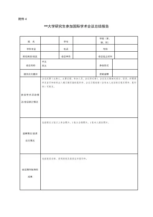 XX大学研究生参加国际学术会议总结报告【模板】