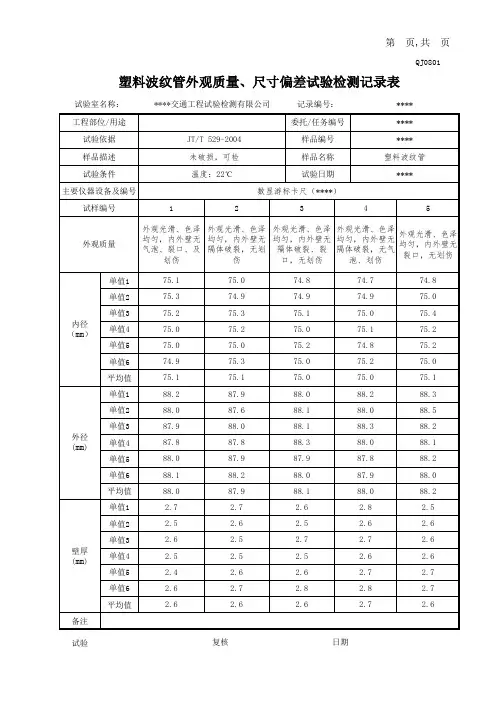 塑料波纹管外观质量、外形尺寸记录