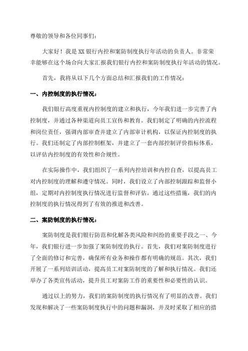 银行内控和案防制度执行年活动情况汇报