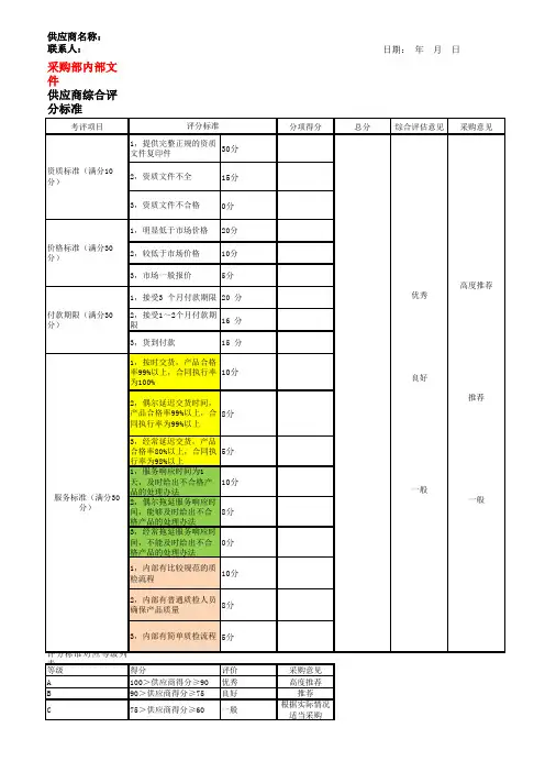 供应商评分表 通用版
