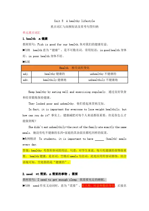 Unit 5 重点词汇与高频短语及常考句型归纳 2024-2025学年译林版七年级英语上册