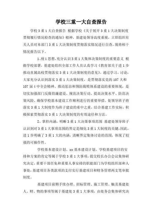 学校三重一大自查报告