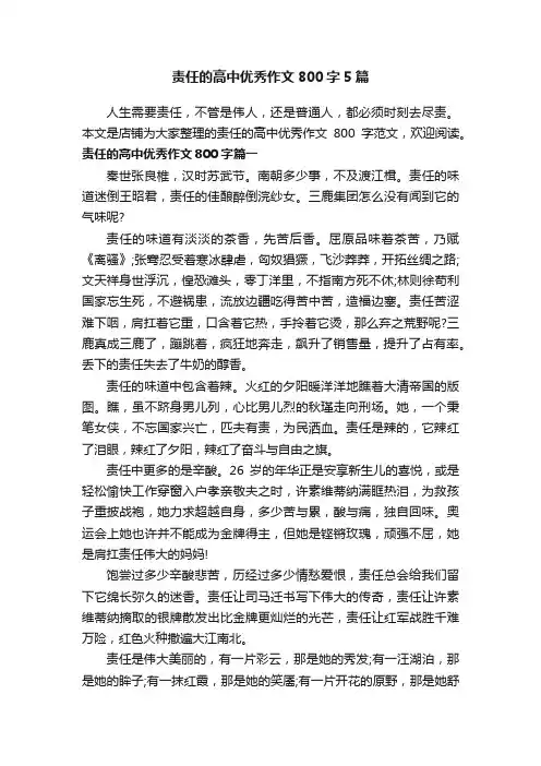 责任的高中优秀作文800字5篇