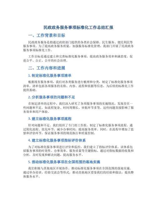 民政政务服务事项标准化工作总结汇报