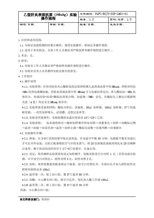 乙型肝炎表面抗原(HBsAg)实验操作规程(吉比爱)