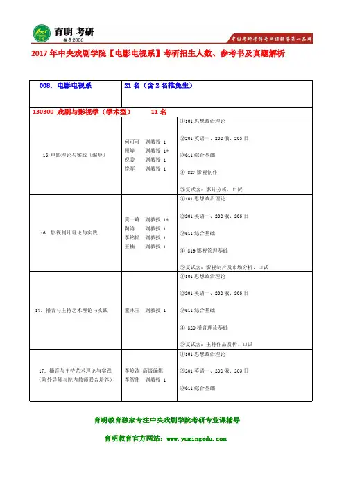 2017年中央戏剧学院-电影电视系-考研专业课复习规划